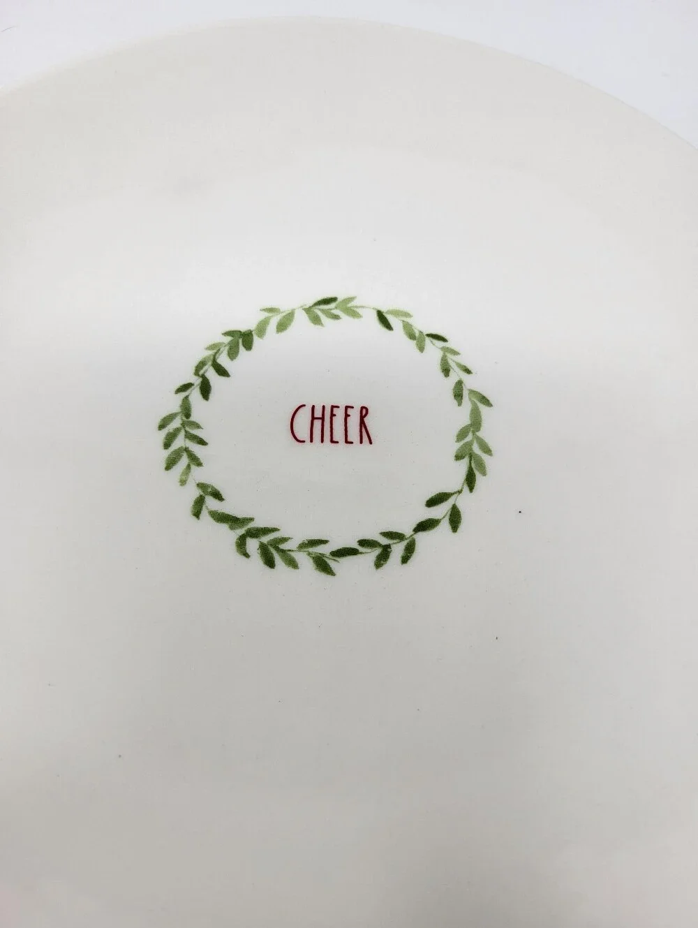 Rae Dunn Cheer Plates Set of 2 Ceramic Christmas Holiday Wreath Magenta 8 inch